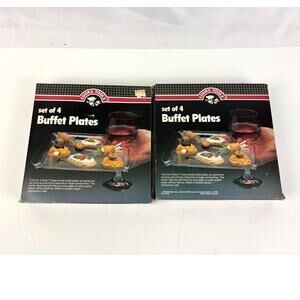 Set of 8 Clear Plastic Buffet‎ Plates Appetizer Trays with Wine Glass Holder NIB